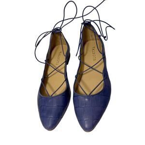 Talbots Blue Croc Embossed Laced Leather Ballet Flats Size 7.5